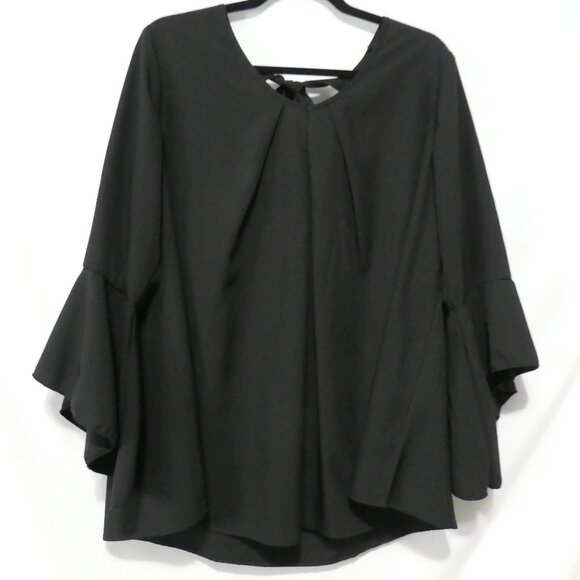 SHEIN - Curve | 1XL | Chic Black Blouse | Bell Sleeves | Back Tie Detail - Picture 9 of 15